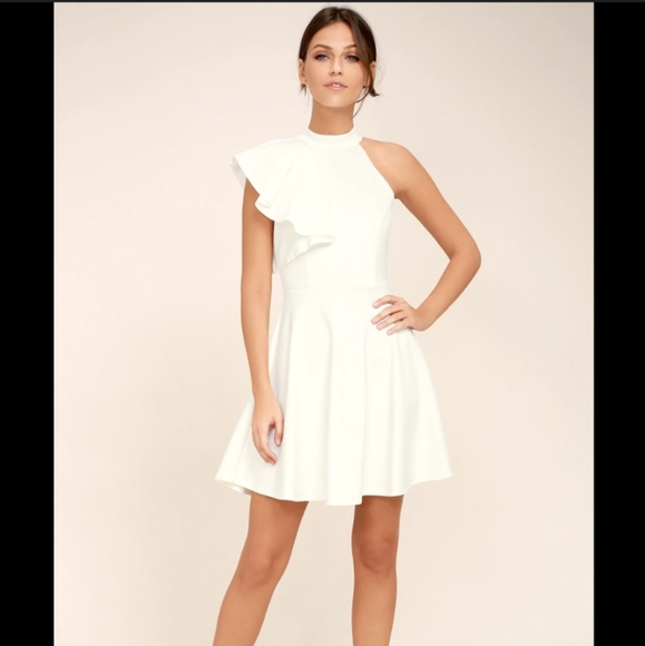 Lulus Dresses & Skirts - Lulu's Chic Goals White One-Shoulder Skater Dress